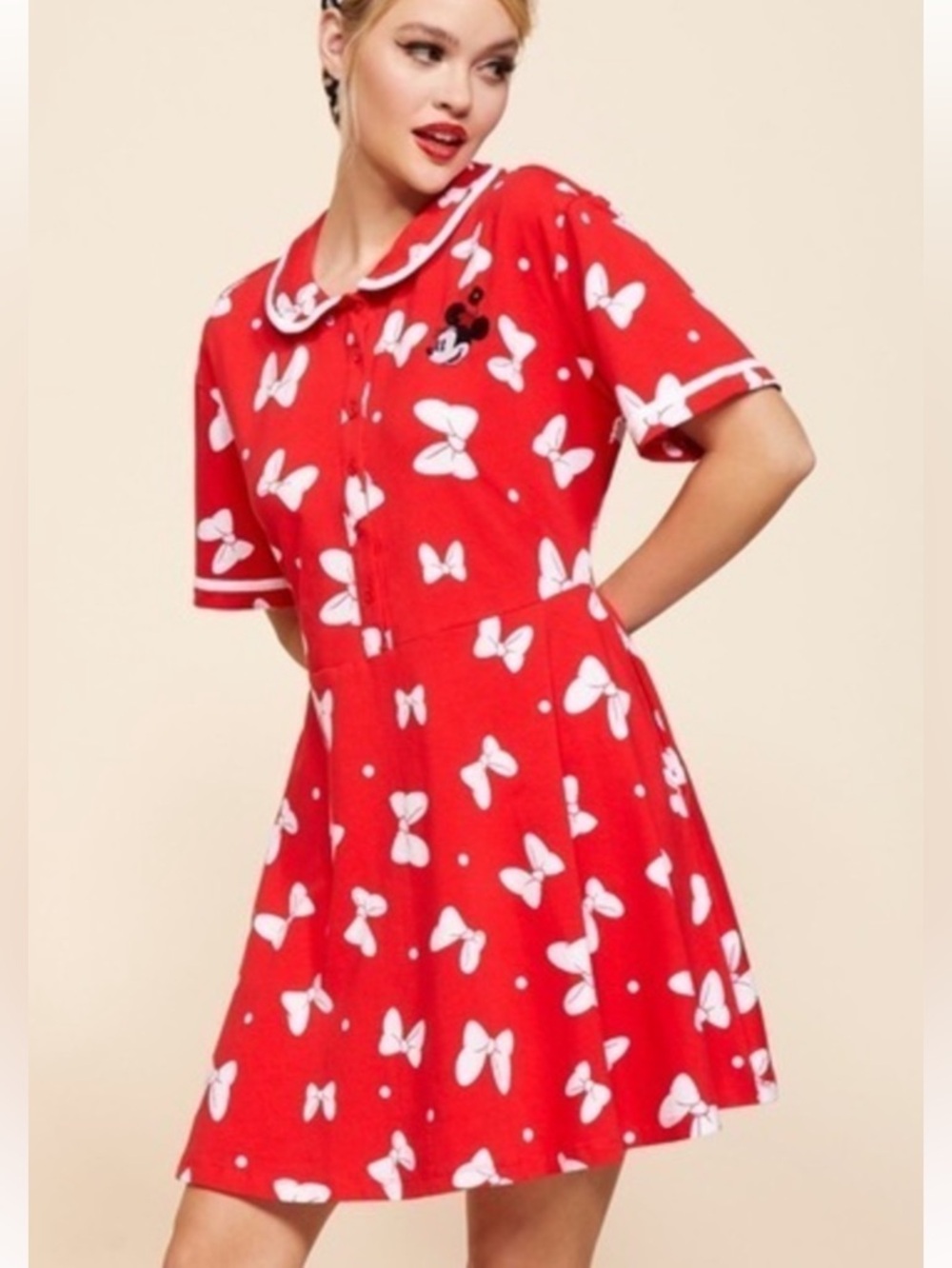 Disneys Red Minnie Mouse Bow Print Dress
